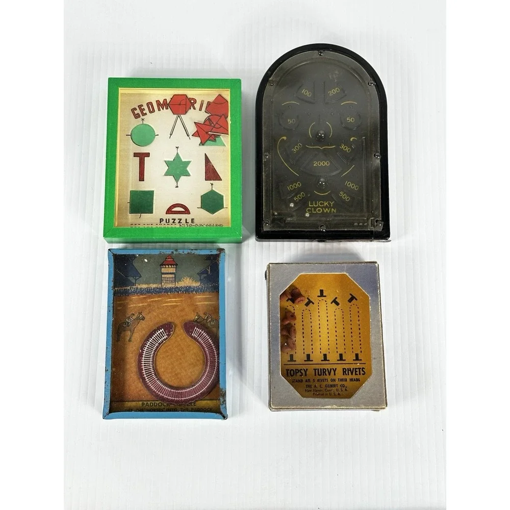 VTG Lot 4 Handheld Dexterity Games Geometrical Lucky Clown‎ Topsy Turvy Paddock